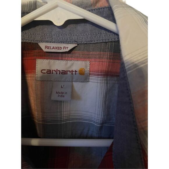 Carhartt Mens Multicolor Plaid Relaxed Fit Short Sleeve Button-Up Shirt Large pe - Picture 5 of 13